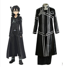 Disfraz de fantasía de Kazuto para hombre, traje de arte en línea de Kazuto Kirigaya, gabardina de cuero, ropa de anime para carnaval 2024 - compra barato