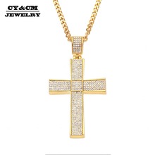 CY & CM-collar de rapero de cristal para hombre, pendiente de Cruz religiosa, bañado en oro y plata, estilo Hip Hop, Punk 2024 - compra barato