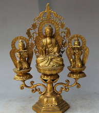 USPS a EE. UU. S2586 10 "antiguo Tíbet cobre 24K oro Shakyamuni Amitabha Buda 2 kwan-yin estatua conjunto 2024 - compra barato
