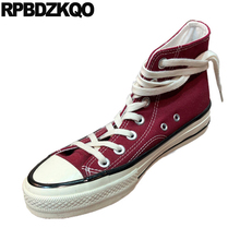 White Flats Trainers Plain Canvas Shoes Old Peking Cloth Women Sneakers Lace Up Red Wine Denim Jeans High Top Breathable Casual 2024 - buy cheap