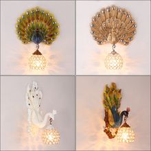 European led creative dining room living room bedroom bedside stair passageway peacock decorative wall lamp 2024 - buy cheap