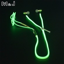 M&J High Quality Full Glowing Earphone Luminous Light Metal Zipper Ear Phones Glow In The Dark For Iphone Samsung MP3 With Mic 2024 - buy cheap