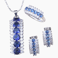 Free Shipping Blue Cubic Zirconia Silver Colour Fashion Earrings Ring Necklace Pendant Jewelry Set T054 2024 - buy cheap