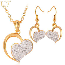 U7 Shine Full Crystal Heart Jewelry Set Gold Color Rhinestone Earrings Necklace Set For Women S556 2024 - buy cheap