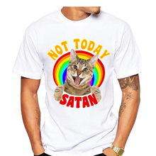 Camiseta con estampado de gato 3D de arcoíris para hombre, camiseta de verano con letras de animales de Hoy no Satanás, camiseta Harajuku de manga corta, camisetas blancas 2024 - compra barato