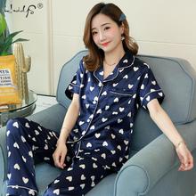 Floral Silk Pajamas Set Women Satin Sleepwear Short Sleeves Long Pants Sleep Suit Ladies Silk Pyjamas Home Clothing Nightwear 2024 - buy cheap