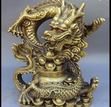 Zhmui88002842062 ++ 14 "Chinese Pure Bronze Riqueza Yuanbao Tesouro Tigela Dragão Dragões Estátua Animal 2024 - compre barato