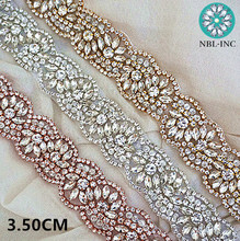 (10 yards)Wholesale bridal beaded sewing rose gold crystal rhinestone applique trim iron on for wedding dress sash belt WDD0319 2024 - buy cheap