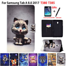 SM-T385 смарт-чехол для Samsung Galaxy Tab A 8,0 T380 T385 SM-T380 2017 8,0 "чехол для планшета милый кот PU кожаный чехол + подарок 2024 - купить недорого