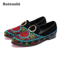 Batzuzhi Designer's Fashion Men Shoes Round Toe Casual Loafers Black Suede with embroidery Flats zapatos de hombre mocassin homm 2024 - buy cheap