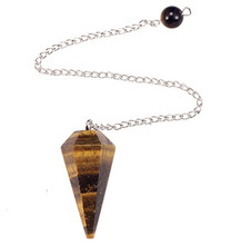 FYJS Unique Silver Plated Metal Chain Pendulum Hexagon Pyramid Pendant Tiger Eye Stone Jewelry 2024 - buy cheap