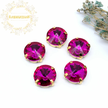 Free shipping Rose red Round Glass Crystal sew on rhinestones with gold claw Diy wedding dress accessories 2024 - buy cheap