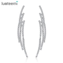 LUOTEEMI Fashion Vintage Drop Earrings White Gold Color 3 Lines Shining Tiny CZ Party Dangle Brincos for Women Christmas Gift 2024 - buy cheap