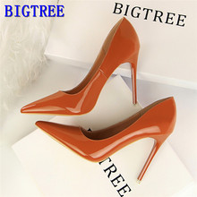 BIGTREE woman pumps fashion 10.5CM thin high heeled leather shallow mouth sexy thin Pointed Toe women's shoes 2024 - buy cheap