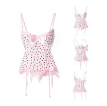Pink Lace Corset Women Cute Dotted Bustier Pretty Pink Lace Trim Overbust Corset for Lady 2024 - buy cheap