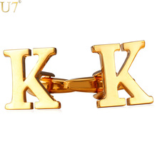 U7 masculino abotoaduras jóias em branco na moda ouro cor grego alfabeto k nome da letra presente manguito links atacado com caixa c211 2024 - compre barato