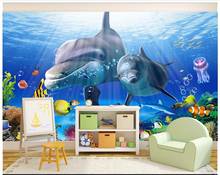 High end Custom 3d wallpaper 3d wall murals wallpaper 3D Carpet Underwater World Dolphin Princess Child Background Wall decor 2024 - buy cheap