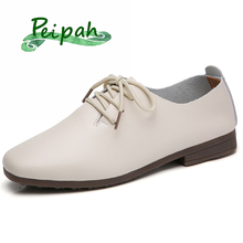PEIPAH-zapatos planos de piel auténtica para Mujer, Zapatillas de piel auténtica con punta cuadrada, estilo británico, para Primavera, 2019 2024 - compra barato
