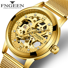 2019 New Gold Watch Mens Skeleton Mechanical WristWatch Stainless steel Mesh Watchband Luxury Brand Automatic Watches Male Clock 2024 - buy cheap