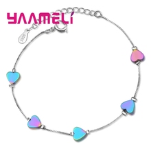 Pulsera informal de Plata de Ley 925 para mujer y niña, brazalete de Color claro con láser, en forma de corazón, a la moda 2024 - compra barato