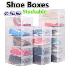 10pcs Transparent Clear Plastic Shoe Storage Box Foldable Stackable Boxes Organize (Size: 10.8*7.1*3.7'') 2024 - buy cheap
