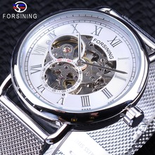 Forsining Classic White Silver Mechanical Wrist Watches for Men Fashion Silver Mesh Band Waterproof Design Clock Male 2024 - buy cheap
