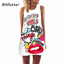 BHflutter Summer Dress Women New 2018 Fashion Red Lips Print Cute Party Dress Sleeveless O neck Casual Chiffon Dresses Vestidos 2024 - buy cheap