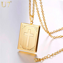 U7 Cross Locket Necklace Silver/Gold Color Trendy Jewelry Memory Photo Locket Necklaces Pendants For Women/Men Gift P316 2024 - buy cheap