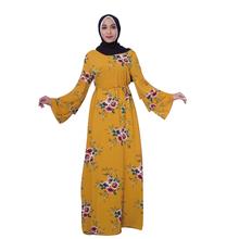 New Women Muslim Maxi Dress Jilbab Abaya Gown Dubai Floral Printed Belt Arab Middle East Dress Islamic Clothing Ramadan Fashion 2024 - buy cheap