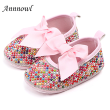 Newborn Baby Girl Shoes Princess Party Shoes Toddler Footwear Infant Bows First Walkers Pink Silver Sparkling Rhinestones Flats 2024 - buy cheap
