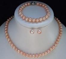 Handmade Pearl Jewelry Set Natural Pink Color 7-8mm Freshwater Pearl Necklace Bracelet Earring 2024 - buy cheap