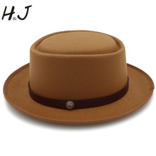 Pork Pie-Sombrero plano de lana para hombre, sombrero de fieltro para caballero, papá, jugador, Panamá, Trilby, a la moda, tamaño 58cm 2024 - compra barato