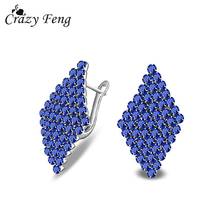 New Arrival Fashion Crystal Stud Earrings For Women Blue/White Crystal Rhombus Square Shape Earrings Silver Color Jewelry Gift 2024 - buy cheap