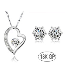 Lovely gift  Promotion Fashion Bridal White gold Zircon rhinestones float Heart Pendant Necklace Earring jewelrys set 2024 - buy cheap