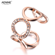 AENINE Titanium Stainless Steel O-shape Geometric Open Ring Rose Gold Micro Pave CZ Crystal Anniversary Rings For Women AR19028 2024 - buy cheap
