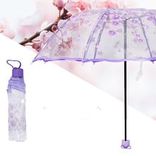 Guarda-chuva transparente para meninas, guarda-chuva japonês de plástico com renda transparente para mulheres e homens, 8 barras coloridas 2024 - compre barato