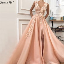 Peach Deep-V A-Line Sexy Prom Dresses Diamonds Handmade Flowers Tulle Ball Gown 2020 Serene Hill BLA60867 2024 - buy cheap