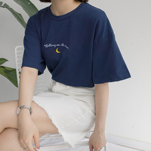 2021 New Cute Moon Embroidery Printed Short Sleeve T Shirt Women Summer Casual All-match T-shirt Woman Harajuku Tops 2024 - buy cheap