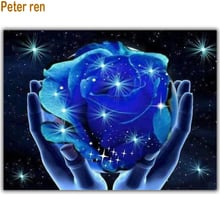 Peter ren Diamond painting Beauty hands cross stitch portrait Square\Round mosaic Rhinestone Full embroidery Blue rose in hand 2024 - buy cheap
