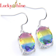 Luckyshine  Fashion Hot New Women Earrings  Tourmaline Crystal Zirconia 925 Silver Rainbow Oval For Women Drop Earrings Jewelry 2024 - buy cheap