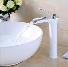 fashion top high quality chrome and white brass single lever Hot and Cold bathroom high sink waterfall faucet basin tap 2024 - buy cheap