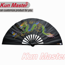 Kun Master 34 cm  Bamboo Chinese Kung Fu Tai Chi Fan With Dragon Design Black 2024 - buy cheap