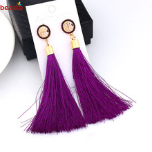 High Quality Bohemian Crystal Tassel Earring White Blue Red Pink Silk Fabric Long Drop Dangle Tassel Earrings For Women Jewelry 2024 - buy cheap