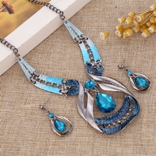 african wedding jewelry sets blue enamel metal rhinestone drop necklace with dangle earrings party jewelry accessories 2024 - buy cheap