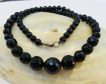 New Arrival Wholesale 6-14mm Faceted Black Onyx Round Beads Necklace Chain Jewelry Women Girl Gift Parts Accessories 18" 2024 - buy cheap