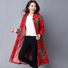 National wind large size women's autumn and winter new retro buckle cotton and linen thick coat coat loose long coat Parkas 2024 - buy cheap