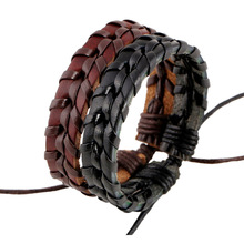 Classic Simple Retro Couple Bracelet Easy-hook Adjustable Men Bangle Knitting Genuine Leather Wristlet Vintage Hand Made Bangles 2024 - buy cheap