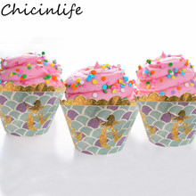 Chicinlife 12Pcs Mermaid Cupcake Wrappers Baby Shower Girl Birthday Party Decoration Wedding Mermaid Party Cupcake Wrap Supplie 2024 - buy cheap