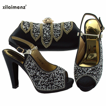 Conjunto africano feminino, sapatos e bolsas combinando, estilo nigeriano, conjunto de sapatos para festa feminina, cores preto, sandálias altas para festa 2024 - compre barato