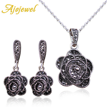 Ajojewel Brand Parure Bijoux Elegant Crystal Rose Flower Necklace Earrings Black Vintage Jewelry Sets For Women 2024 - buy cheap